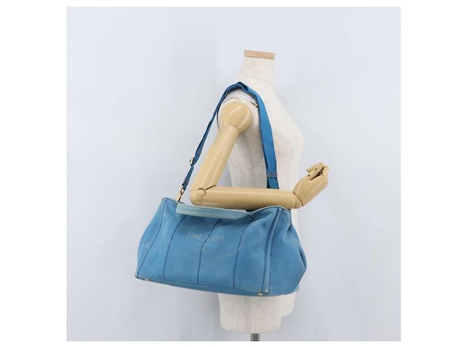 PRADA Canapa M Borsa a mano in tela 2 in 1 Blu Oro Auth ARZ233 D'oro - vista 26