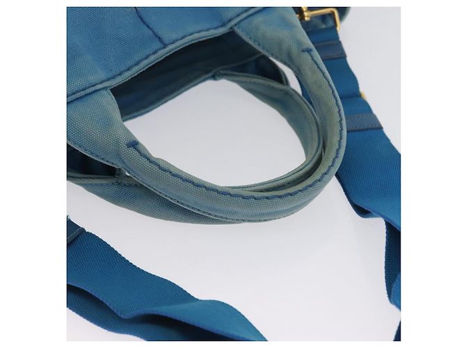 PRADA Canapa M Borsa a mano in tela 2 in 1 Blu Oro Auth ARZ233 D'oro - vista 7