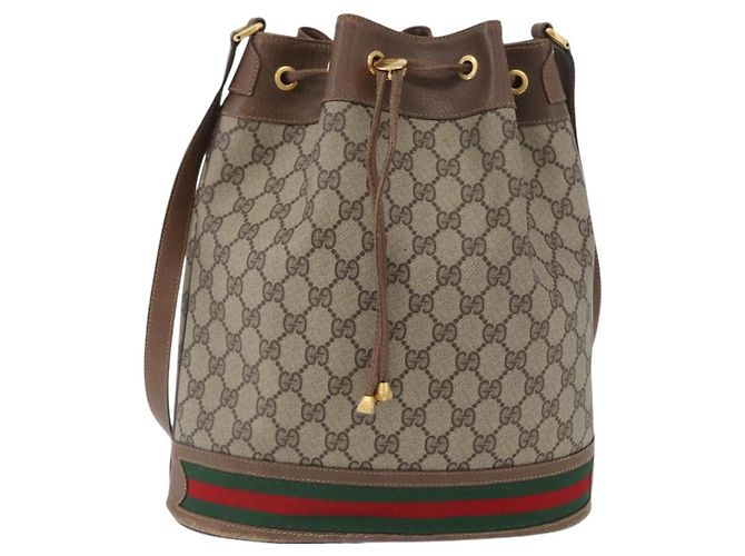 Borsa Gucci GG Supreme Web Sherry Line PVC Beige Oro 41 02 085 Auth ka2661 D'oro - vista 13