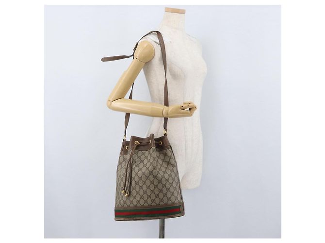 Borsa Gucci GG Supreme Web Sherry Line PVC Beige Oro 41 02 085 Auth ka2661 D'oro - vista 21
