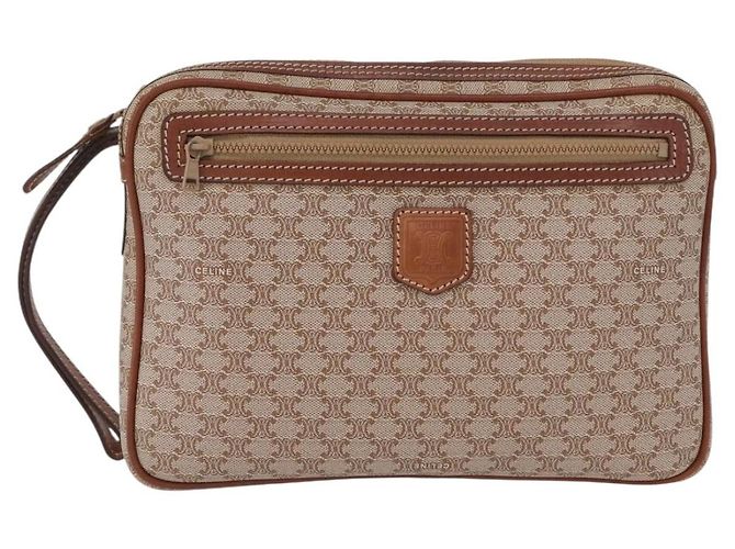 Céline Clutch in tela Macadam CELINE in pelle PVC beige oro Auth ki6467 D'oro - vista 13