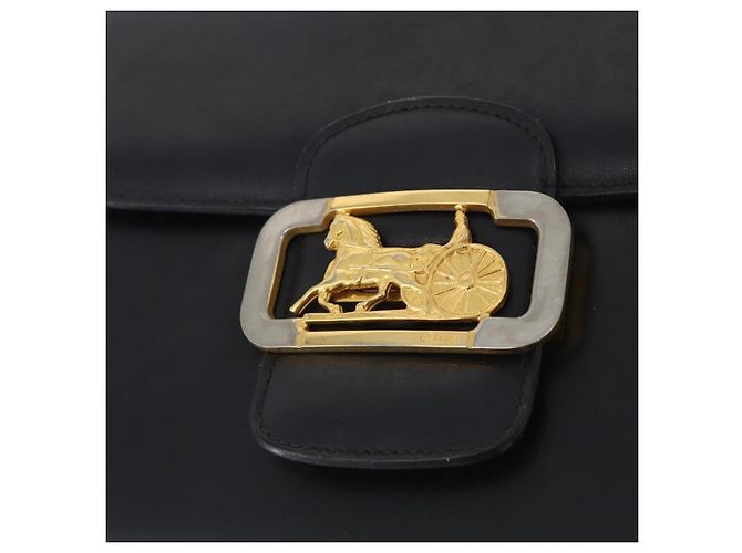 Borsa a Spalla CÉLINE Carrozza in Pelle Nera e Oro Auth ki6513 Nero D'oro - vista 17
