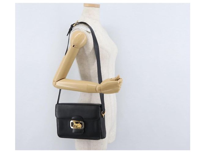 Borsa a Spalla CÉLINE Carrozza in Pelle Nera e Oro Auth ki6513 Nero D'oro - vista 24