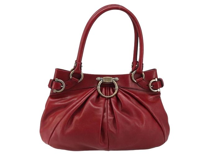 Borsa a mano Gancini in pelle rossa Salvatore Ferragamo Auth ARZ205 Rosso - vista 13