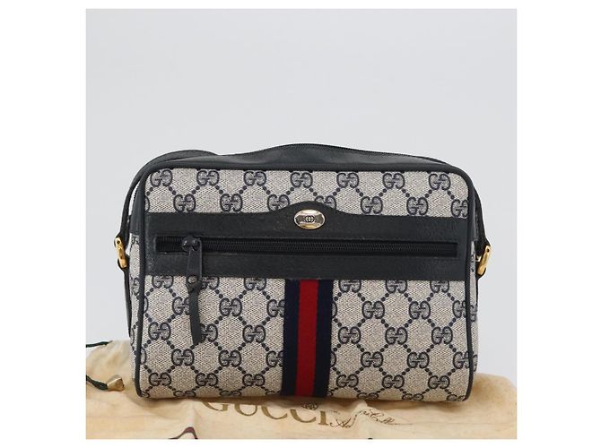 Gucci Borsa a Spalla GG Supreme Sherry Line PVC Navy Gold 98 02 004 Auth ki6519 D'oro Blu navy - vista 12