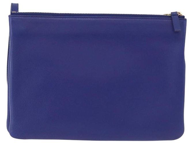 Céline Borsa a Spalla Trio Grande in Pelle Blu Oro Auth ki6538 D'oro - vista 2