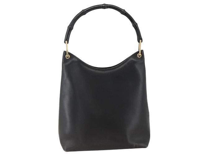 Borsa a Spalla in Pelle Gucci Bamboo Nera Oro 001 3006 Auth LNZ326 Nero D'oro - vista 13