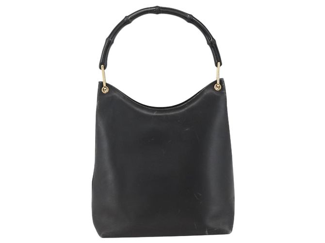 Borsa a Spalla in Pelle Gucci Bamboo Nera Oro 001 3006 Auth LNZ326 Nero D'oro - vista 2