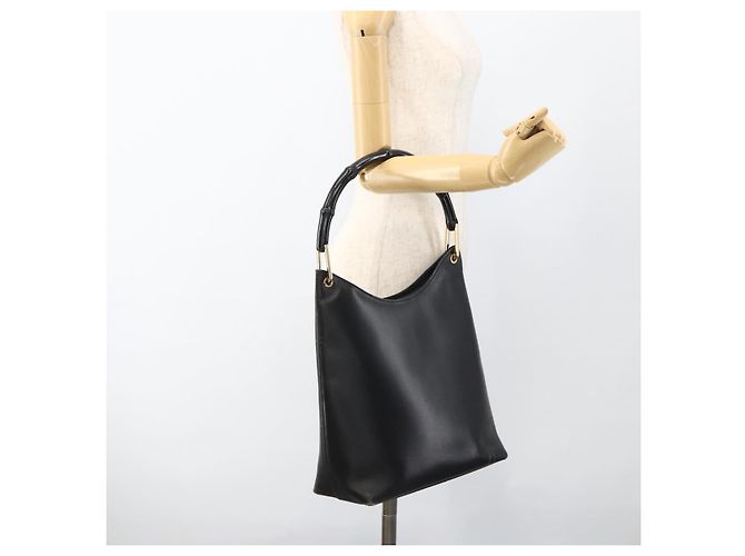 Borsa a Spalla in Pelle Gucci Bamboo Nera Oro 001 3006 Auth LNZ326 Nero D'oro - vista 22