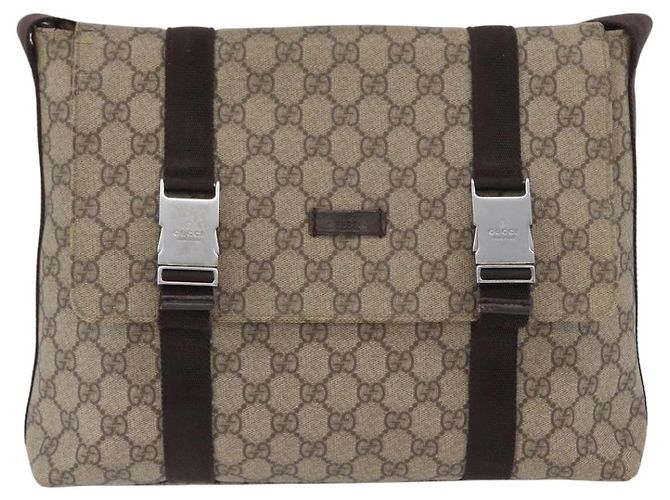 Gucci Borsa a Spalla GG Supreme in PVC Pelle Beige Argento 122373 Auth 173598 - vista 13