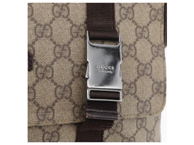 Gucci Borsa a Spalla GG Supreme in PVC Pelle Beige Argento 122373 Auth 173598 - vista 21