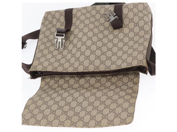 Gucci Borsa a Spalla GG Supreme in PVC Pelle Beige Argento 122373 Auth 173598 - vista 22