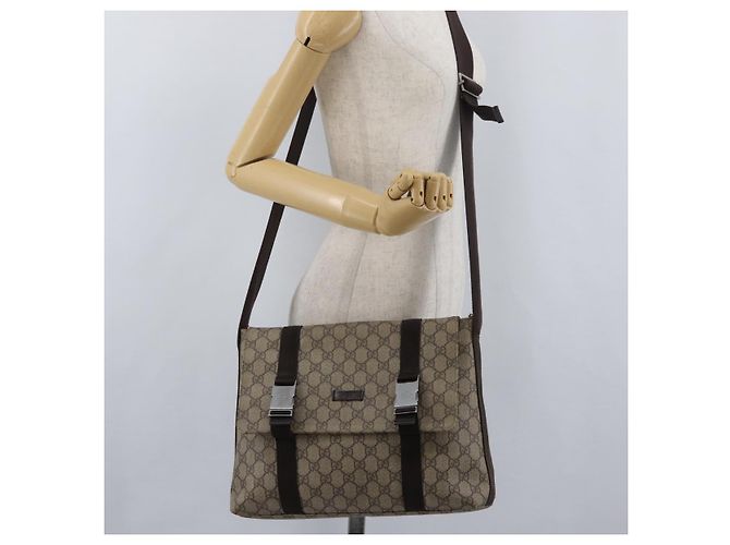 Gucci Borsa a Spalla GG Supreme in PVC Pelle Beige Argento 122373 Auth 173598 - vista 28