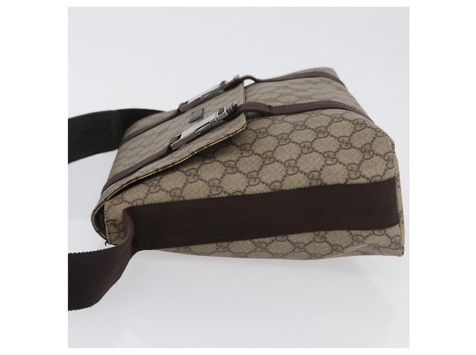 Gucci Borsa a Spalla GG Supreme in PVC Pelle Beige Argento 122373 Auth 173598 - vista 5