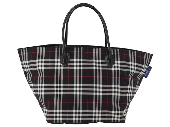 Borsa a mano Burberrys Nova Check Blue Label in nylon nero e argento Auth fm5217 - vista 13