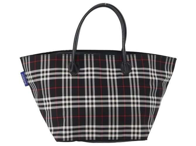 Borsa a mano Burberrys Nova Check Blue Label in nylon nero e argento Auth fm5217 - vista 2