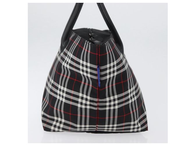 Borsa a mano Burberrys Nova Check Blue Label in nylon nero e argento Auth fm5217 - vista 3