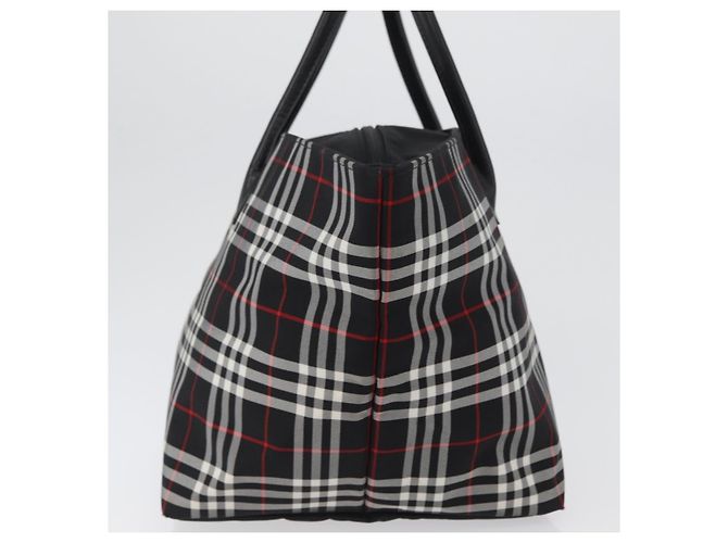 Borsa a mano Burberrys Nova Check Blue Label in nylon nero e argento Auth fm5217 - vista 4