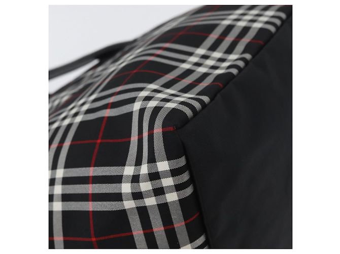 Borsa a mano Burberrys Nova Check Blue Label in nylon nero e argento Auth fm5217 - vista 9