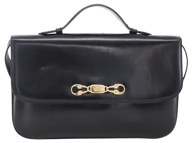 Céline Borsa a Spalla Horsebit in Pelle Nera e Oro Auth ka2765 Nero D'oro - vista 13