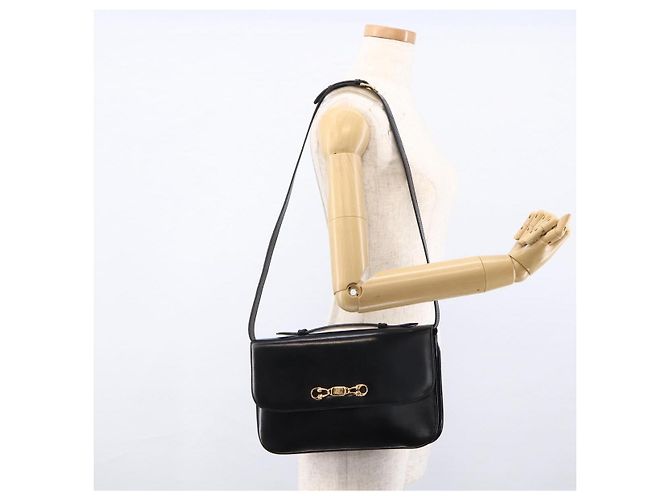 Céline Borsa a Spalla Horsebit in Pelle Nera e Oro Auth ka2765 Nero D'oro - vista 24