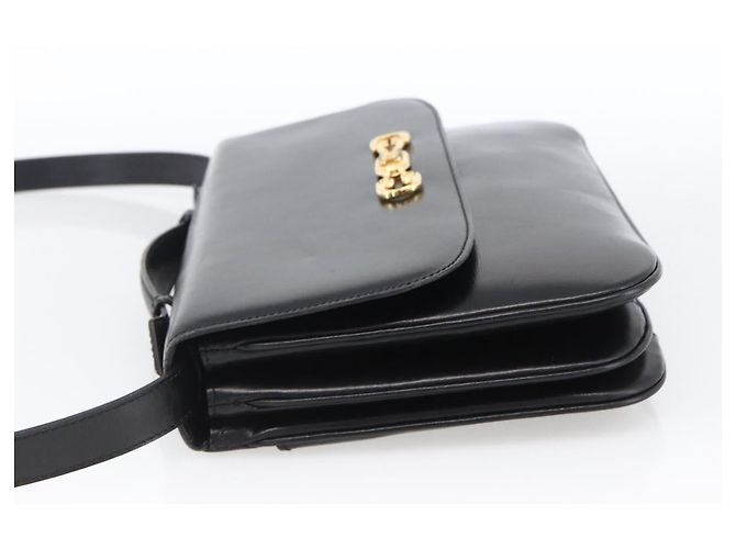 Céline Borsa a Spalla Horsebit in Pelle Nera e Oro Auth ka2765 Nero D'oro - vista 3
