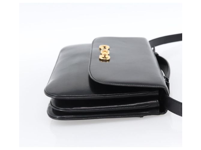 Céline Borsa a Spalla Horsebit in Pelle Nera e Oro Auth ka2765 Nero D'oro - vista 4