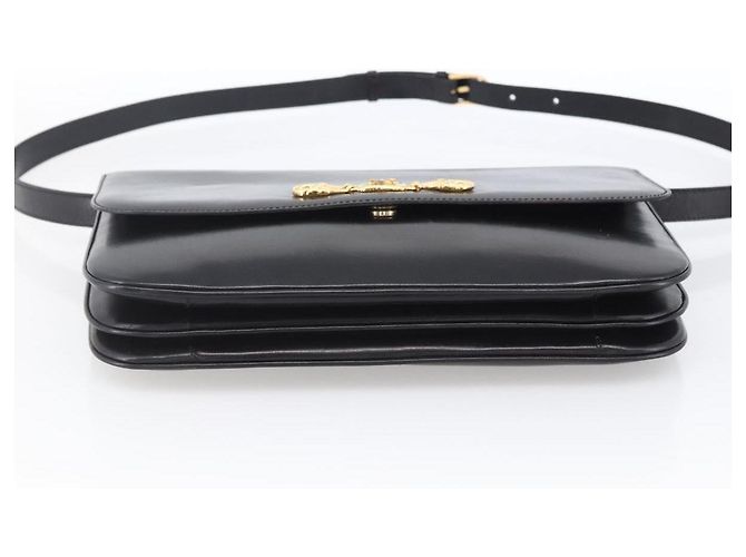 Céline Borsa a Spalla Horsebit in Pelle Nera e Oro Auth ka2765 Nero D'oro - vista 5