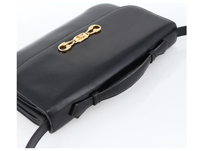 Céline Borsa a Spalla Horsebit in Pelle Nera e Oro Auth ka2765 Nero D'oro - vista 6