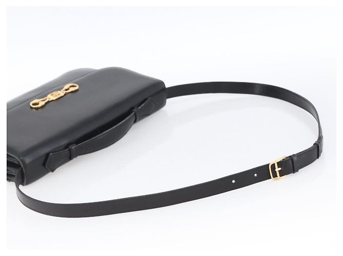 Céline Borsa a Spalla Horsebit in Pelle Nera e Oro Auth ka2765 Nero D'oro - vista 8