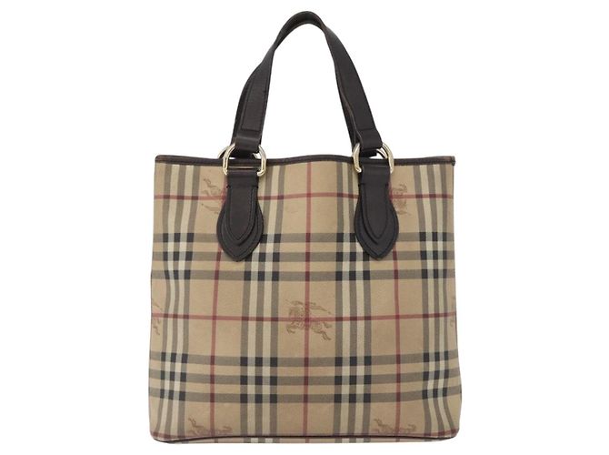 Borsa a mano in PVC beige e oro con motivo Nova Check di BURBERRY Auth 172725 D'oro - vista 13