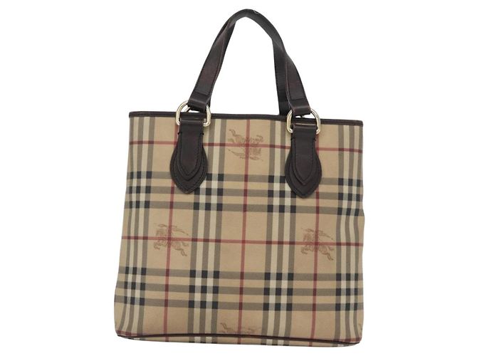 Borsa a mano in PVC beige e oro con motivo Nova Check di BURBERRY Auth 172725 D'oro - vista 2