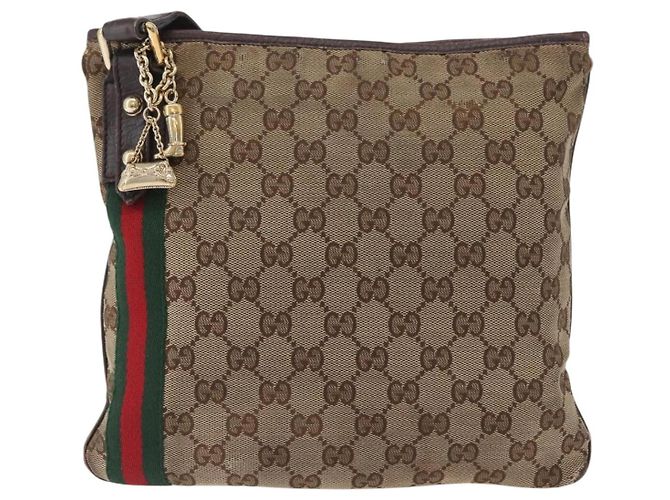 Borsa a Spalla Gucci GG Canvas Web Sherry Line Beige Oro Rosso 144388 Auth gh1840 D'oro - vista 13