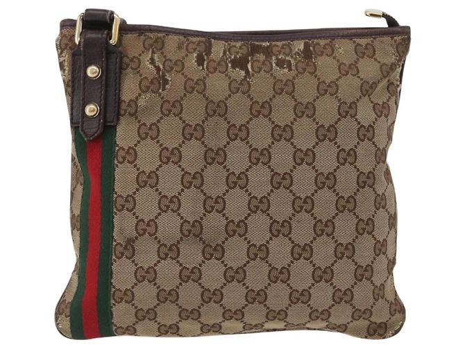 Borsa a Spalla Gucci GG Canvas Web Sherry Line Beige Oro Rosso 144388 Auth gh1840 D'oro - vista 2