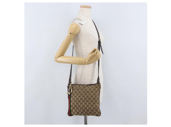 Borsa a Spalla Gucci GG Canvas Web Sherry Line Beige Oro Rosso 144388 Auth gh1840 D'oro - vista 22