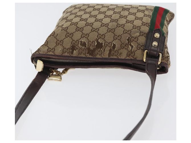 Borsa a Spalla Gucci GG Canvas Web Sherry Line Beige Oro Rosso 144388 Auth gh1840 D'oro - vista 6