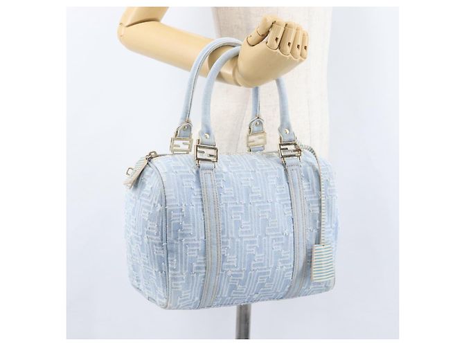 Borsa Boston in tela Zucca FENDI azzurro chiaro oro Auth 168309V D'oro Blu chiaro - vista 24