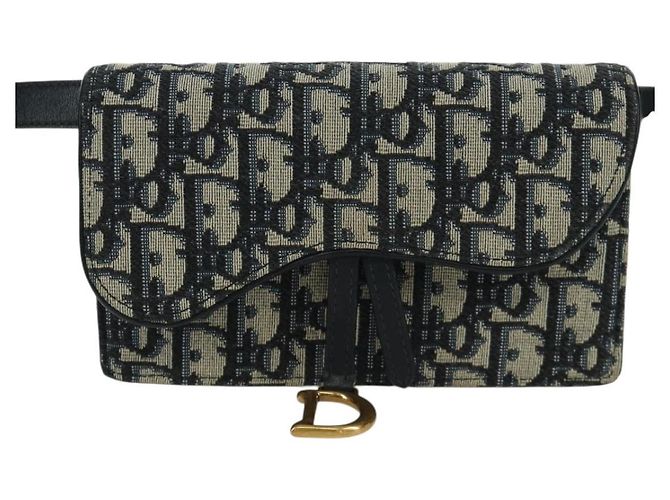 Borsa a vita in tela Trotter Christian Dior blu navy e oro Auth 171490SAV - vista 13