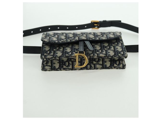 Borsa a vita in tela Trotter Christian Dior blu navy e oro Auth 171490SAV - vista 5