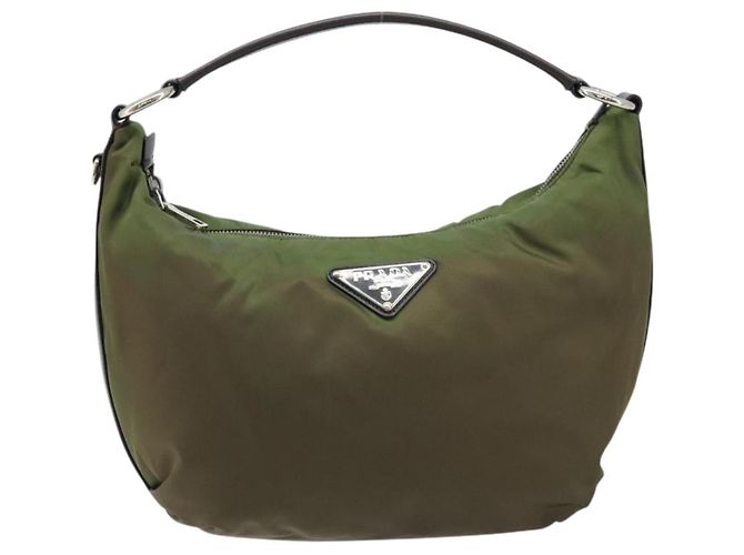 Borsa a Spalla PRADA Nylon Argento Khaki Auth ki6511 Cachi - vista 13