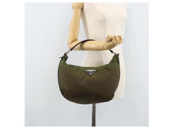 Borsa a Spalla PRADA Nylon Argento Khaki Auth ki6511 Cachi - vista 23