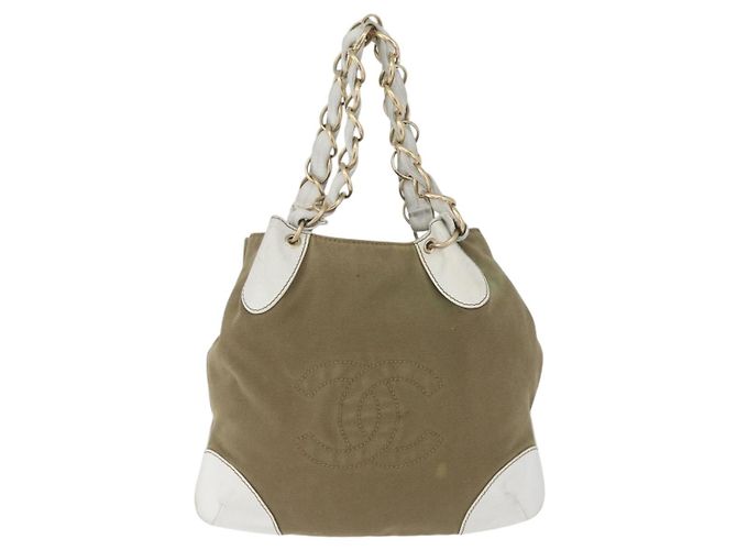 CHANEL Kettentasche aus Canvas Beige Gold CC Auth mr2009 Golden - Ansicht 13