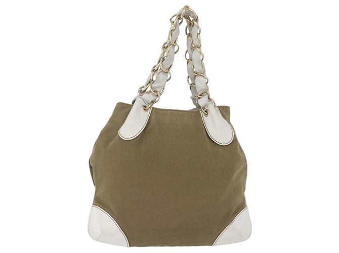CHANEL Kettentasche aus Canvas Beige Gold CC Auth mr2009 Golden - Ansicht 2