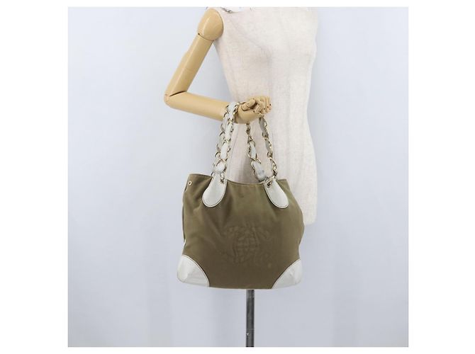 CHANEL Kettentasche aus Canvas Beige Gold CC Auth mr2009 Golden - Ansicht 22