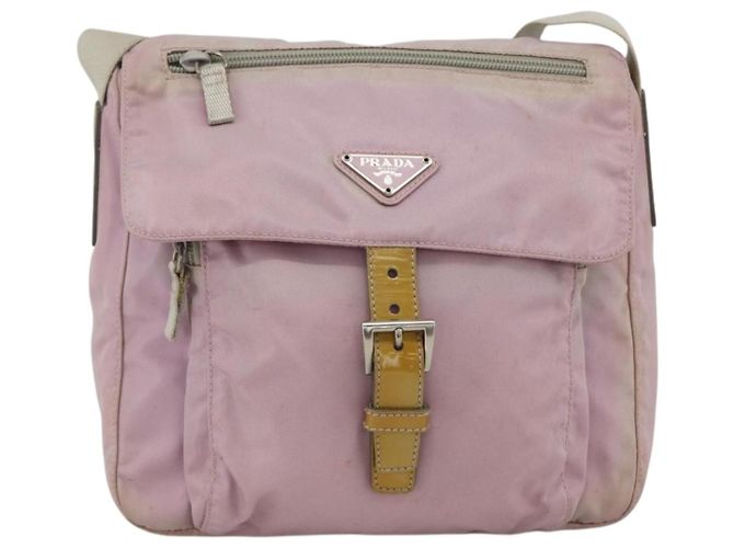 Borsa a Spalla PRADA Nylon Rosa Argento Auth LNZ394 - vista 13
