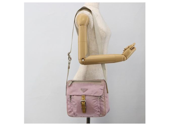 Borsa a Spalla PRADA Nylon Rosa Argento Auth LNZ394 - vista 29