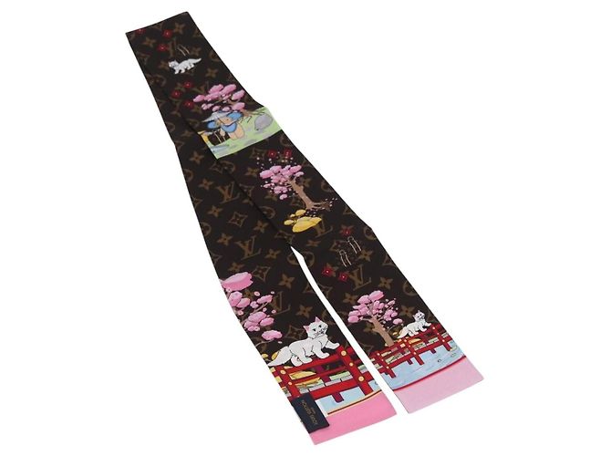 LOUIS VUITTON Bandeau Natale Vivienne Sciarpa in Seta Marrone M00491 Auth LNZ361SAM - vista 13