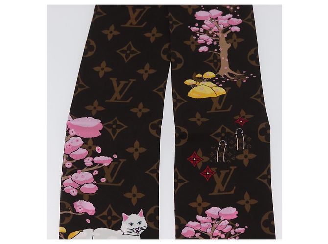 LOUIS VUITTON Bandeau Natale Vivienne Sciarpa in Seta Marrone M00491 Auth LNZ361SAM - vista 3