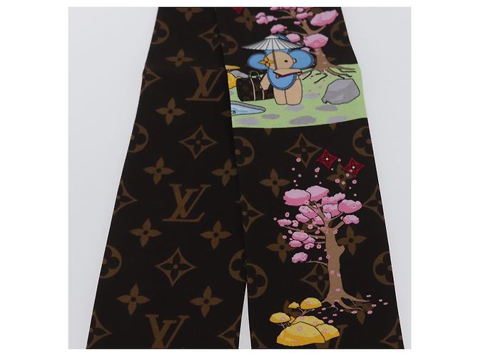 LOUIS VUITTON Bandeau Natale Vivienne Sciarpa in Seta Marrone M00491 Auth LNZ361SAM - vista 4