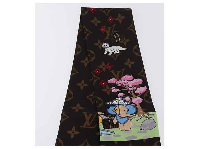 LOUIS VUITTON Bandeau Natale Vivienne Sciarpa in Seta Marrone M00491 Auth LNZ361SAM - vista 5